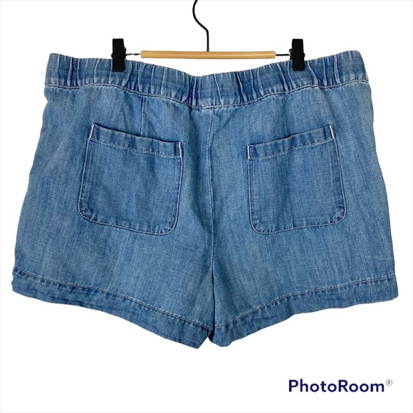 LOFT Embroidered Lace Boho Cotton / Linen Chambray Shorts 14/32 Elastic Waist - Picture 2 of 10